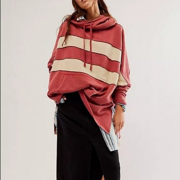 Free People Tops - Free People Spotted In Stripe Pullover Dolman Sleeve Sweatshirt Hoodie L